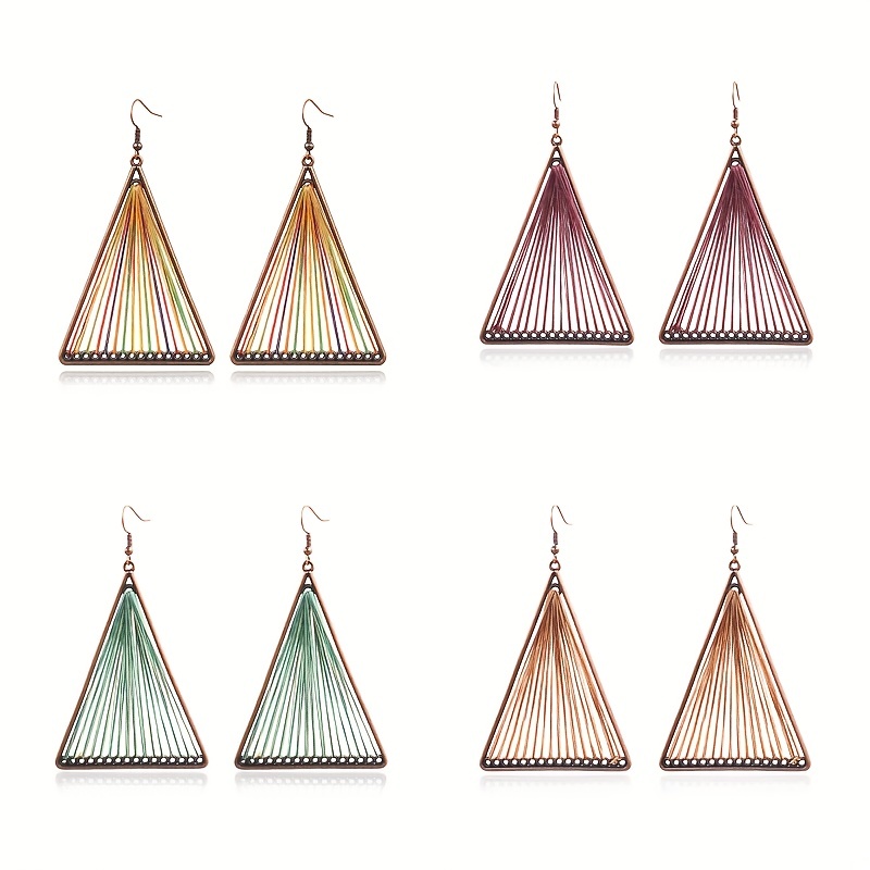 Handmade Ethnic Bohemian Style Dangle Earrings With Golden Silk Thread Hollow Design Unique Female Ear Ornaments