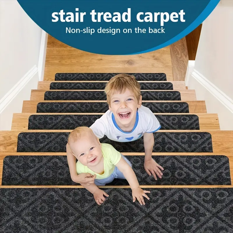 1pc non slip carpet stair treads non skid safety rug slip resistant indoor runner for kids elders and pets with reusable adhesive details 5
