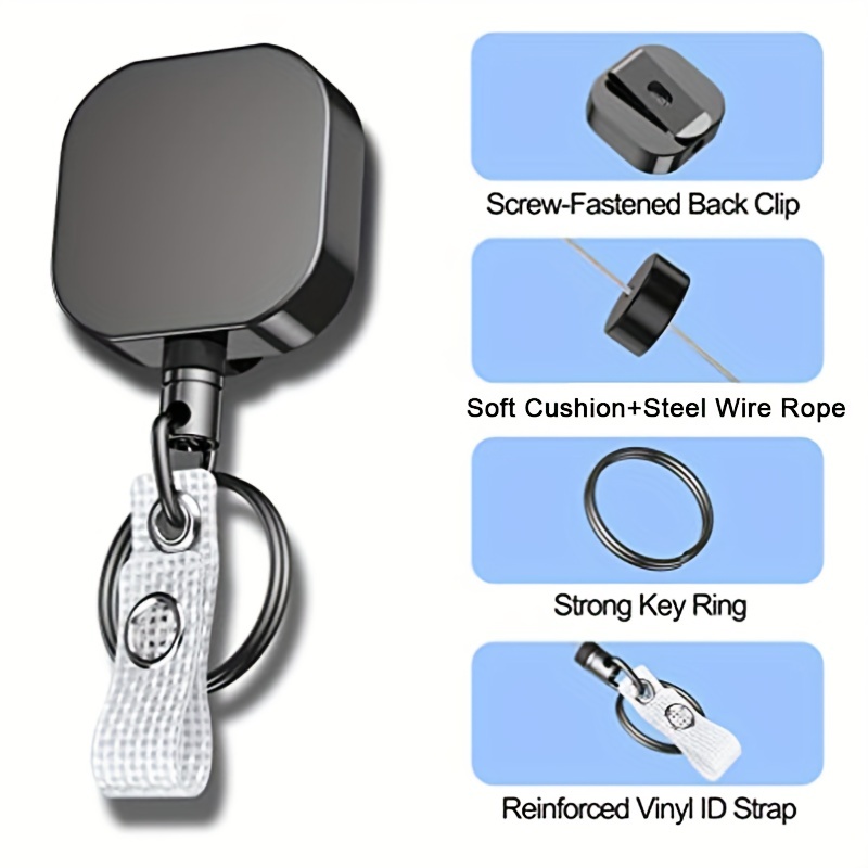 1pc Heavy Duty 1.57inch Square Retractable Badge Holders Ree With Steel  Wire Ropel, Metal ID Badge Holders With Belt Clip Key Ring For Name Card  Keych