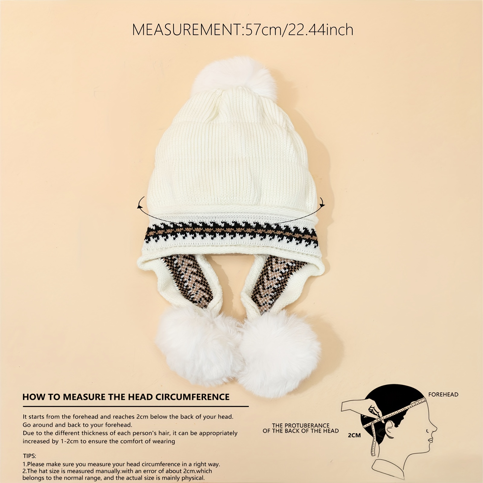 Women's Plush Knitted Hat Warm Woolen Hat Thick Ball Ear