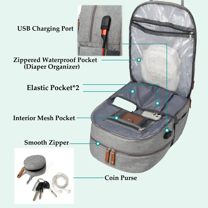 diaper bag backpack baby nappy changing bags multifunction waterproof travel back pack with changing pad stroller straps pacifier case unisex and stylish details 3