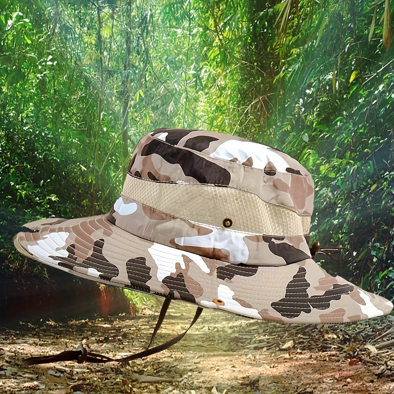 Camo Pattern Wide Brim Boonie Hat Mesh Breathable Uv Protection