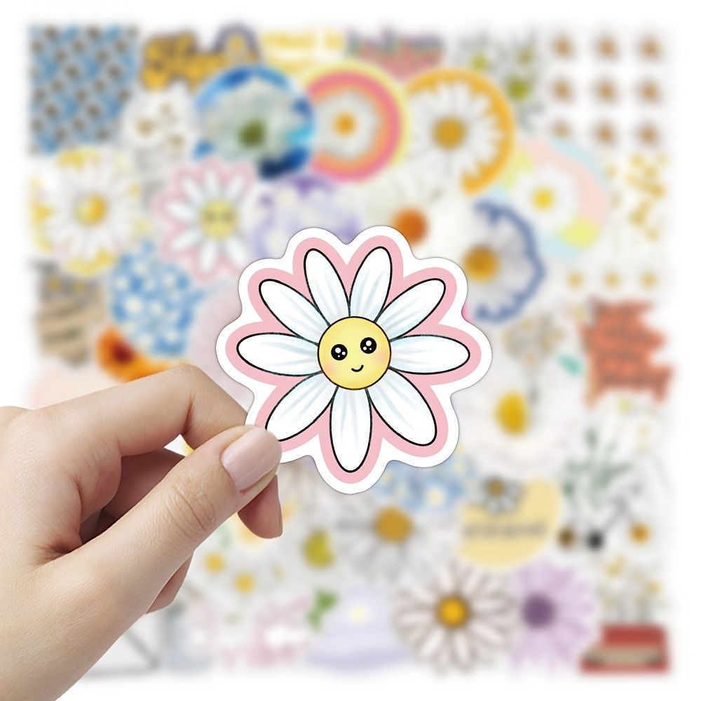 50pcs Set Daisy Flower Stickers Cartoon Stickers For Diy Scrapbook Journal  Cute Cartoon Vinyl Sticker For Water Bottle Laptop Car Mixed Pattern | Free  Shipping For New Users | Temu