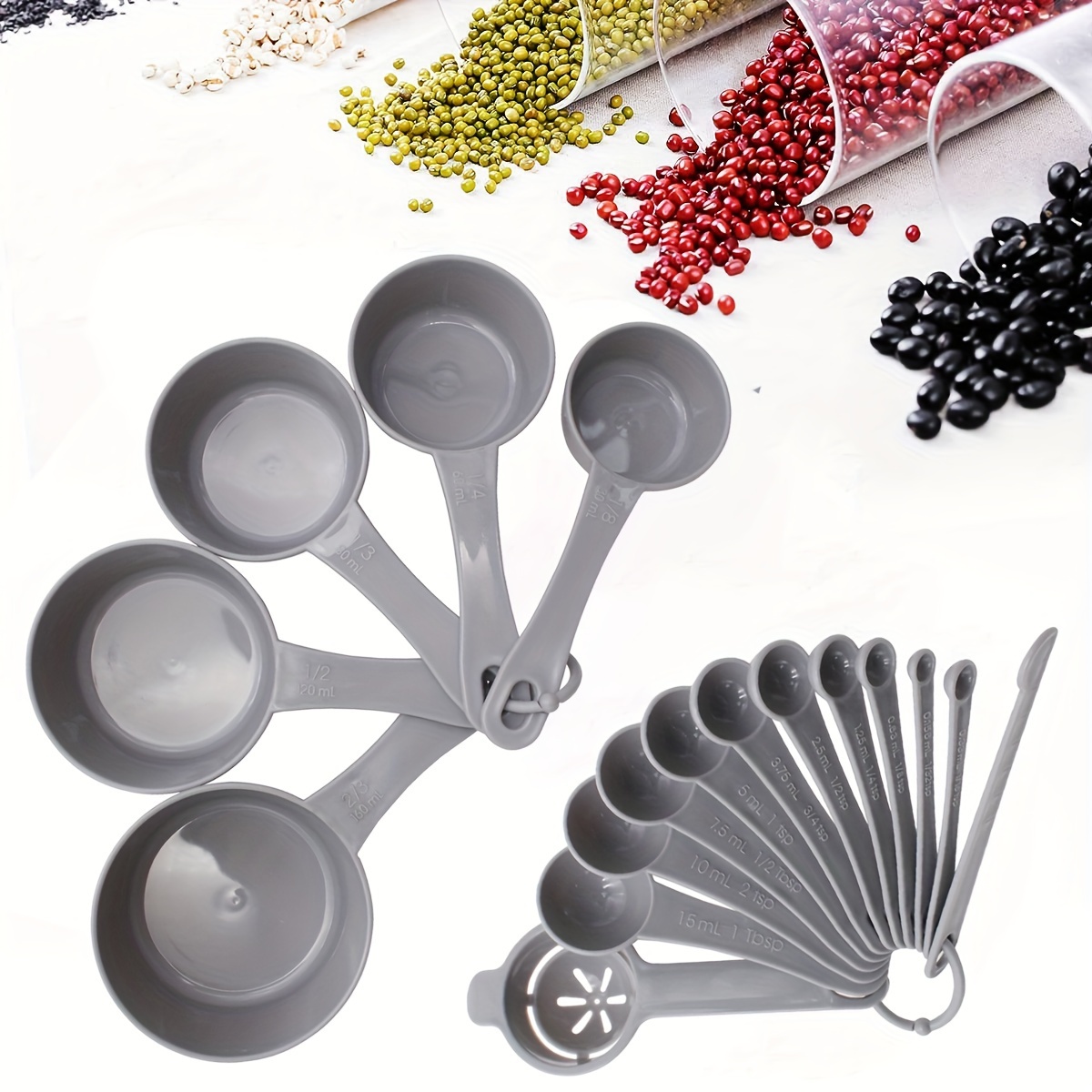 Plastic Cups baking Measuring Cup Measuring Spoon Set Gray - Temu