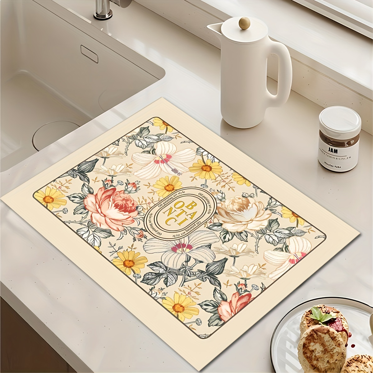 Silicone Drain Mat Flower Pattern Drying Pad Absorbent Tableware Sink Drain Pad