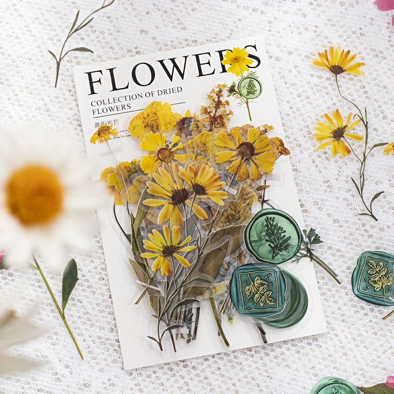 40 Pcs Pressed Flowers Clear Sticker, Floral, journal, Junk Journal,  Ephemera, Resin Art, Leaves, Botanicals, Dried Flowers, Daisy