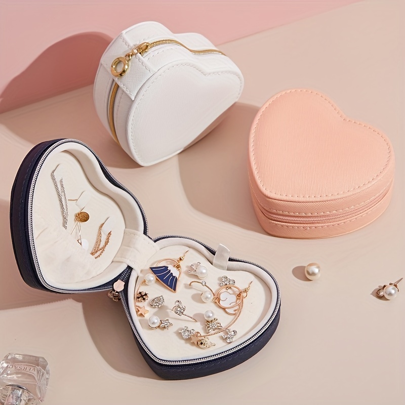 1pc Y2K Heart Shaped Jewelry Storage Box, Double-decked Mirror Case,  Desktop Jewelry Storage Organizer, Decorative Gift Box For Earrings Rings
