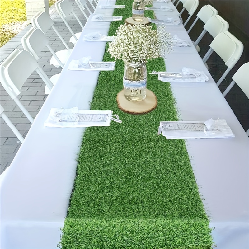 Green Grass Dining Decor  Table runners wedding, Artificial grass, Moss table  runner