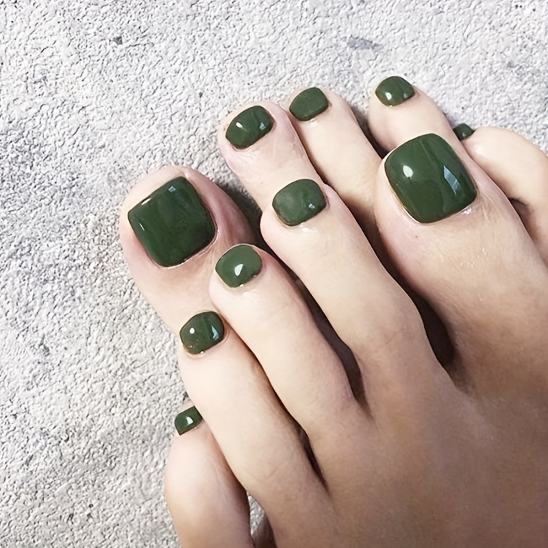 TEMU 24pcs -on Toenails - Square Short Fake Nails With Glossy Finish, Full Cover Artificial Nails For Women & S, Easy Application Reusable Toe Nails