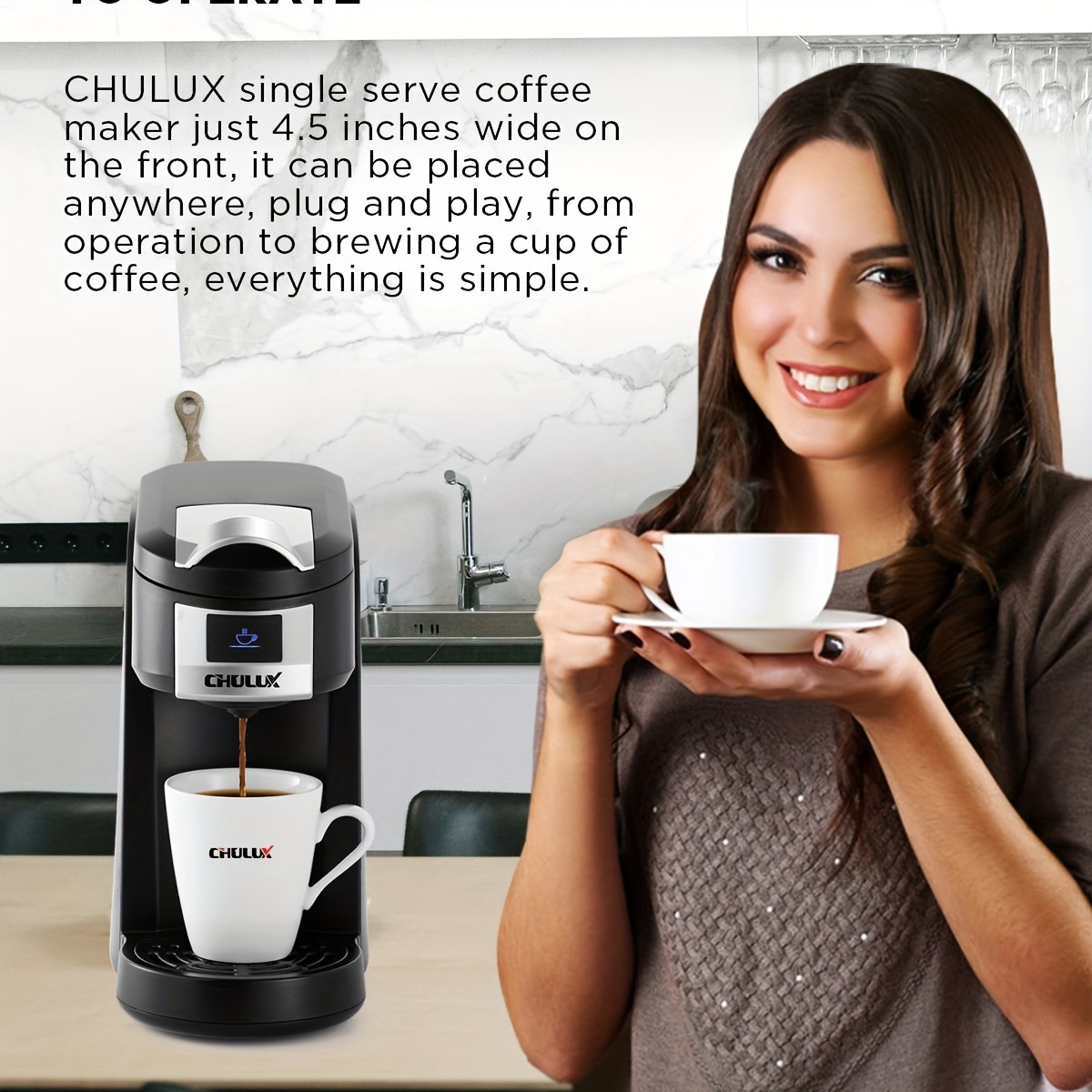 CHULUX Single Serve Coffee Maker Brewer for Single Cup Capsule with 12  Ounce Reservoir,Black