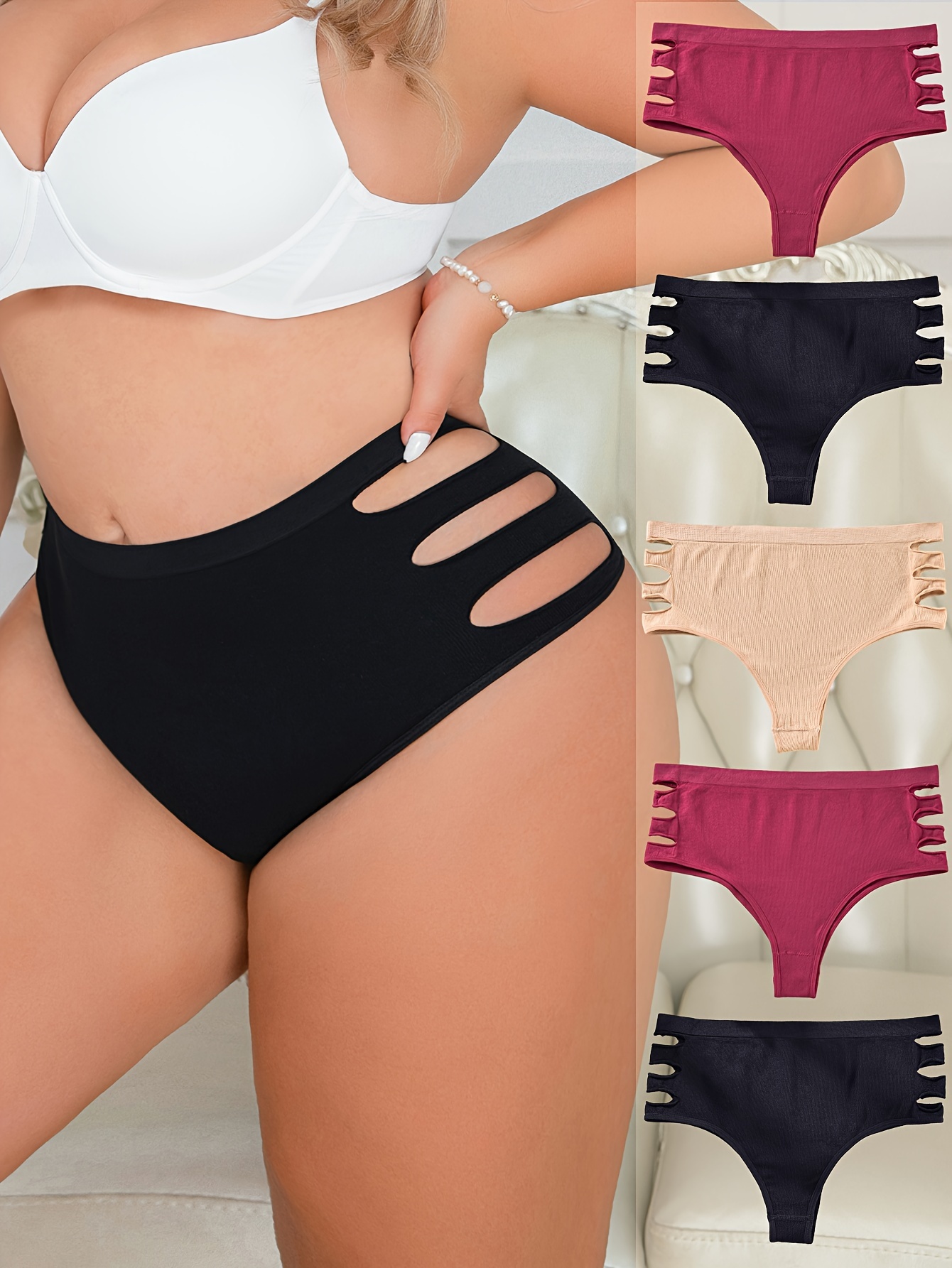 Plus Size Basic Underwear Set Women's Plus Solid Waisted - Temu