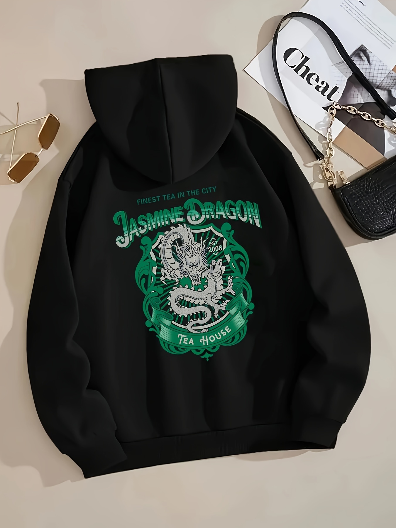 Dragon Print Two tone Hoodie Casual Long Sleeve Drawstring - Temu