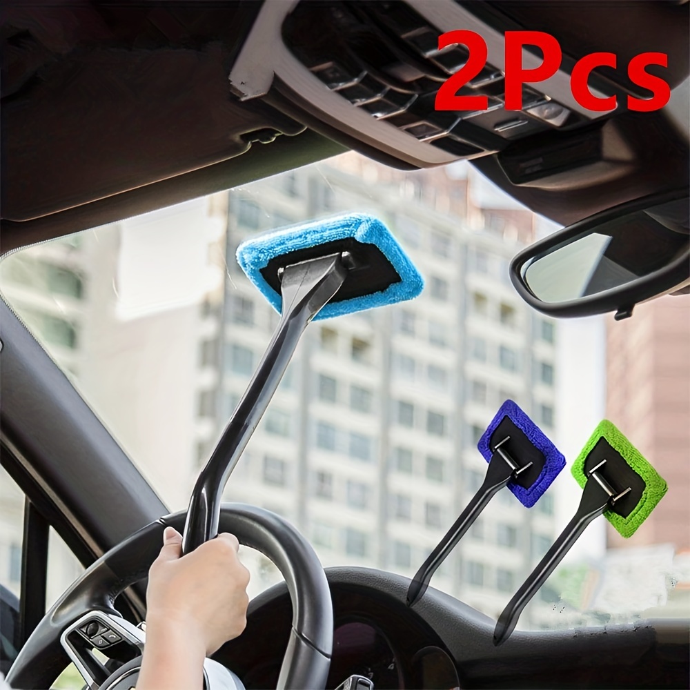 2pcs Car Window Cleaner Brush Kit Inside Interior Auto Glass Wiper Long Handle
