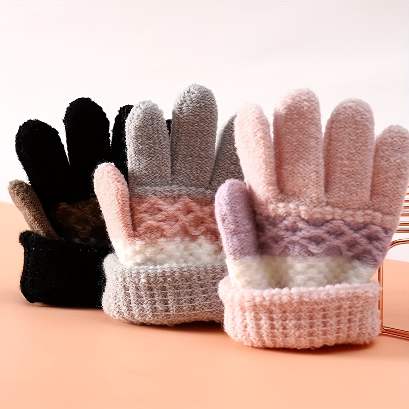 4 paires de gants épais tricotés pour enfants, automne hiver chaud