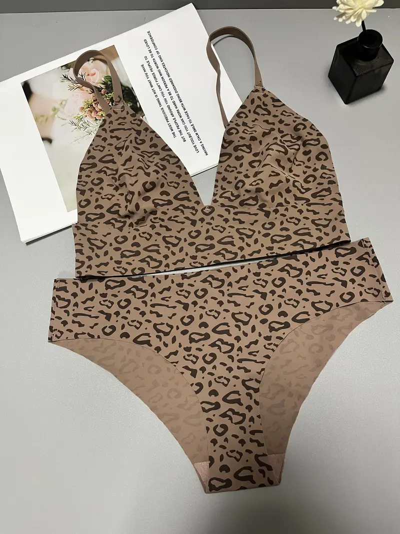 Leopard Print Spaghetti Strap Matching Lingerie Set, Intimates Bra & Cheeky  Panty, Women's Lingerie & Underwear - Temu Canada