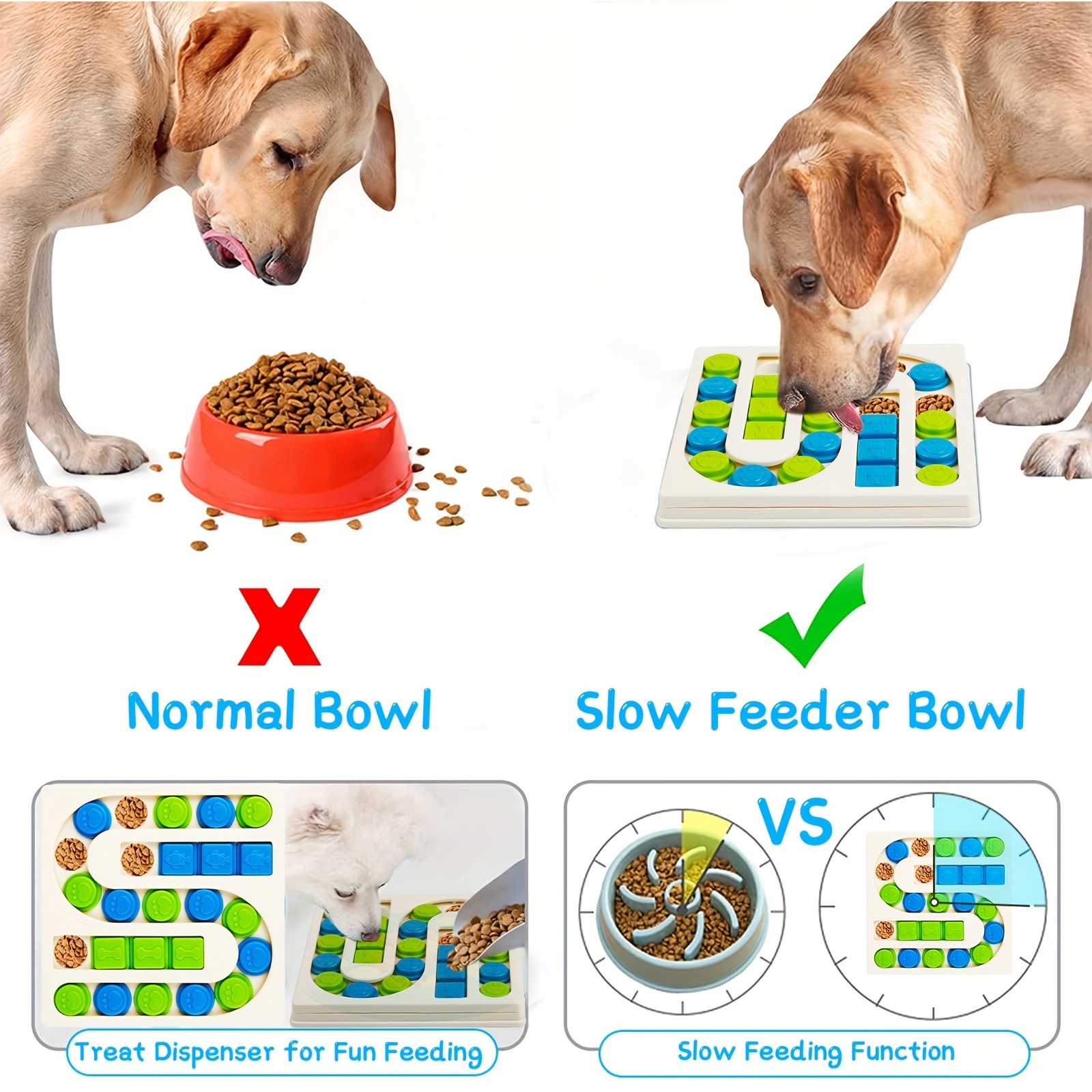 Slow Feeder Dog Bowl Pet Puzzle Feeder Interactive Toys for Large Medium Small Dogs Puppy Food Treat Dispenser IQ Training Mental Stimulation