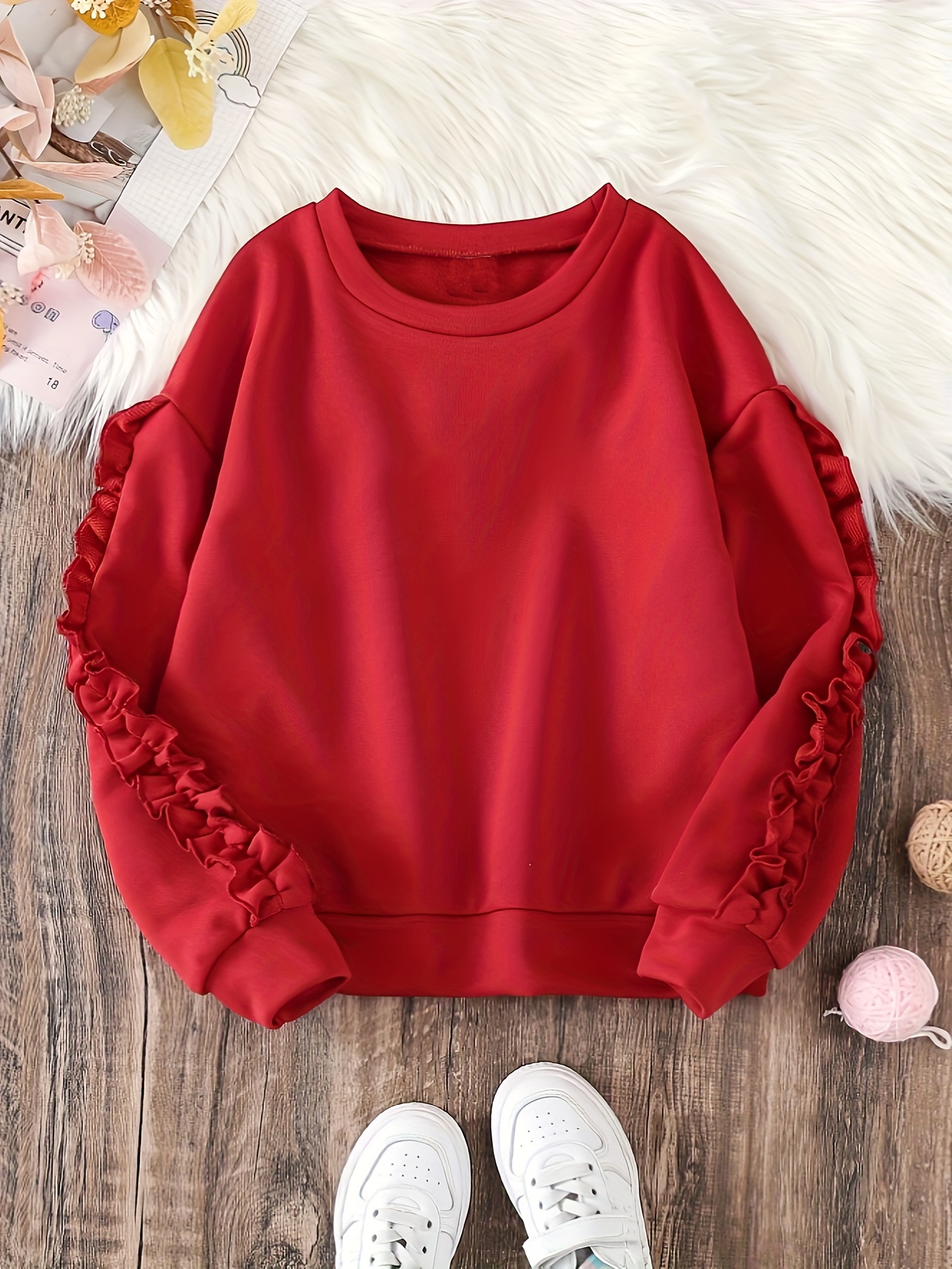 Sudaderas con capucha Sudaderas Niños Niñas Moda Color sólido Rojo