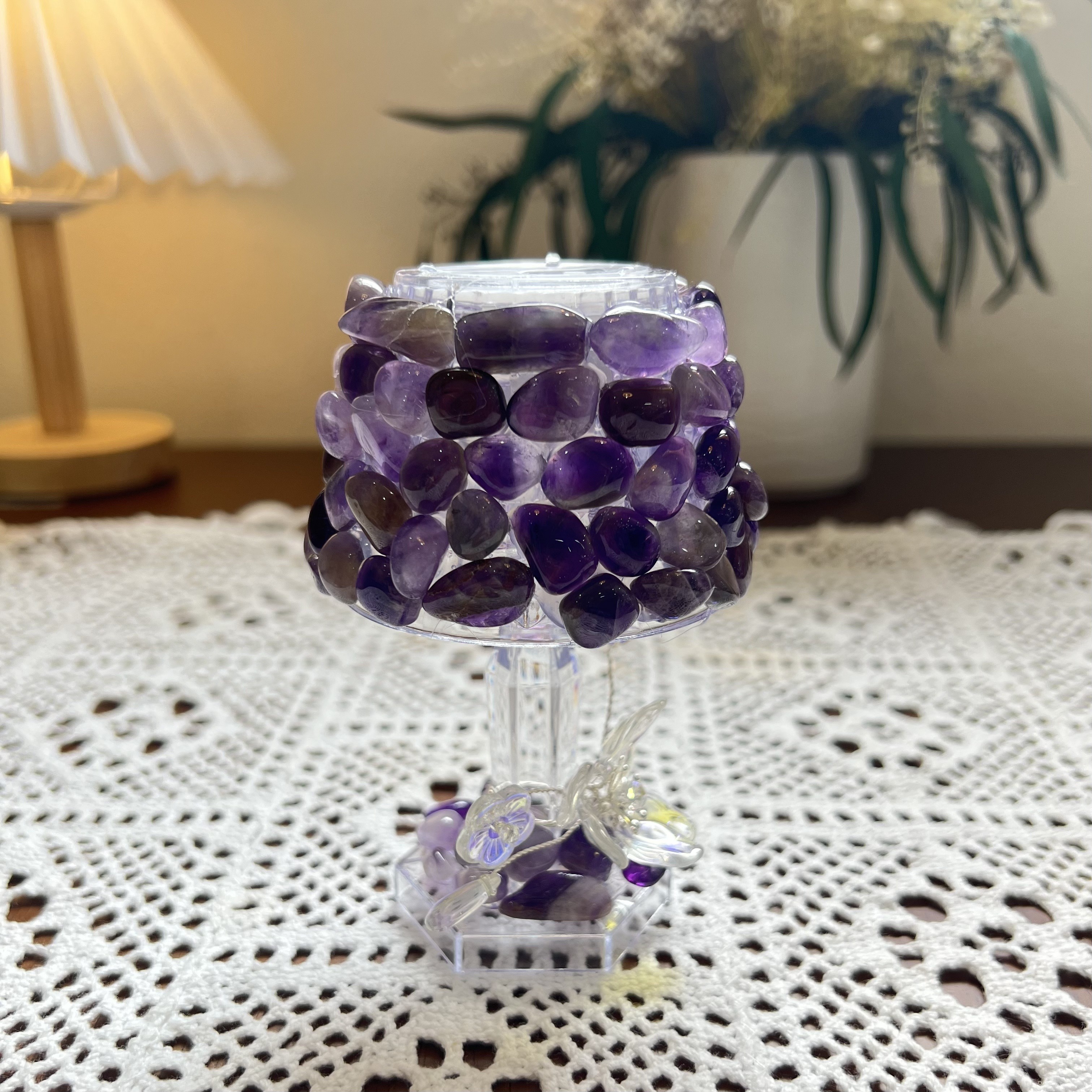 Pure Natural Crystal Lamp Opal Flower Ball Bulb Handmade Healing