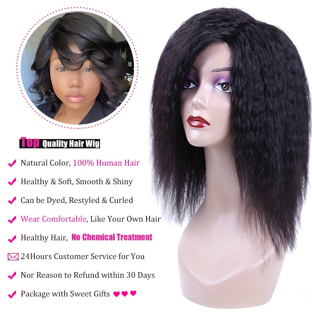 short human hair wigs bangs none lace wig natural black - Temu