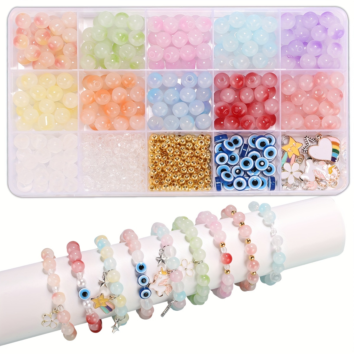 Clear Color Glass Beads Bracelet Making Kit with Eyes, Girls