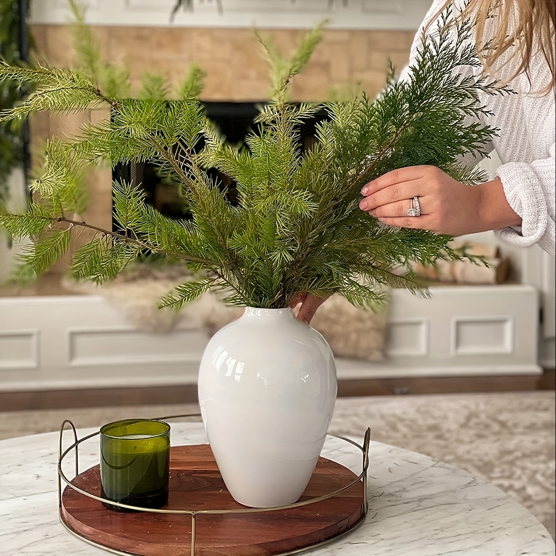 TEMU 1pc 10-inch Modern Ceramic Vase - White Ceramic Vase, Decorative Vase, Home Decor Ceramic Vase, Farmhouse Vase, Large White Vase Suitable For