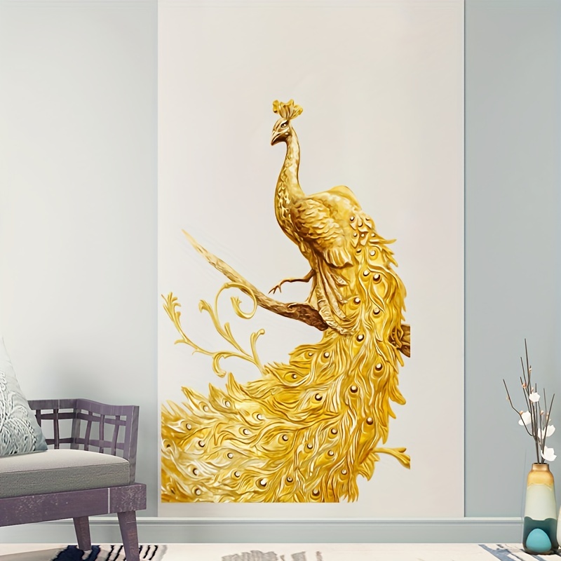 Creative Wall Sticker Golden Peacock Pattern Self adhesive - Temu