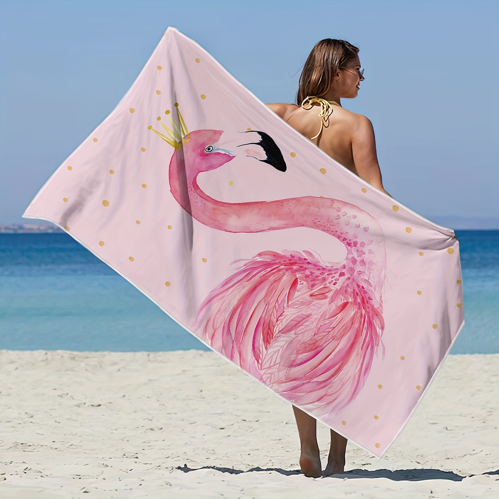 

1pc Flamingo Pink Microfiber Beach Towel - Quick Drying, Absorbent, And Cute Cartoon Print - Perfect For Summer Beach, Pool, Camping, And Vacation