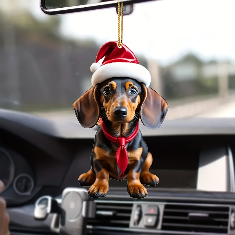 1pc Auto Anhänger Auto Ornament Acryl Hund Flache 2D Auto Rückspiegel  Hängende Dekoration Weihnachten Baum Dekorationen Auto Innen Zubehör