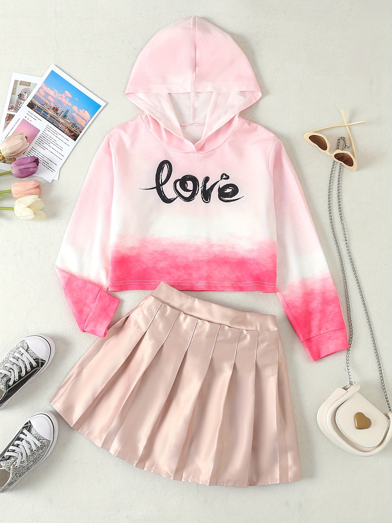 2pcs Toddler Girls Letter Graphic Crop Hoodie Top Heart Temu