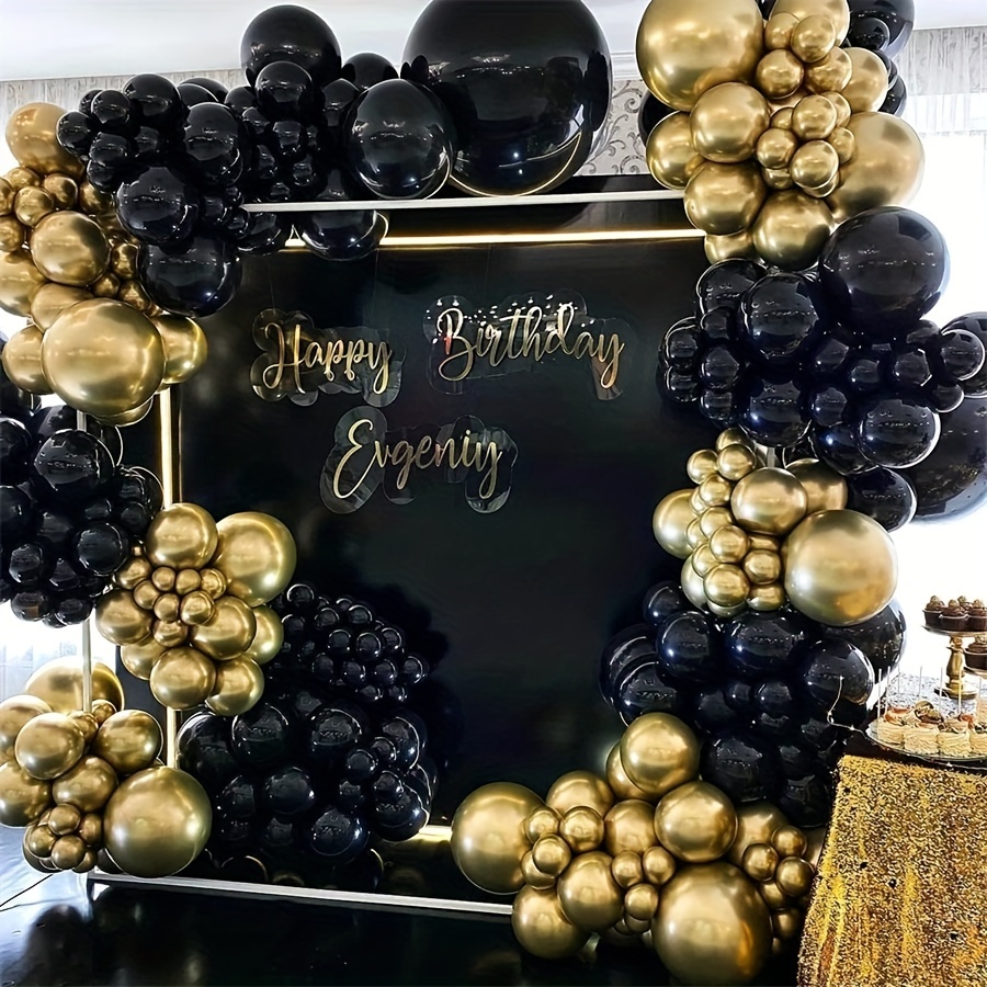 Kit de globos negros y dorados, globos dorados metálicos de 12 pulgadas,  globos de confeti y globos negros con cinta para decoraciones de  cumpleaños