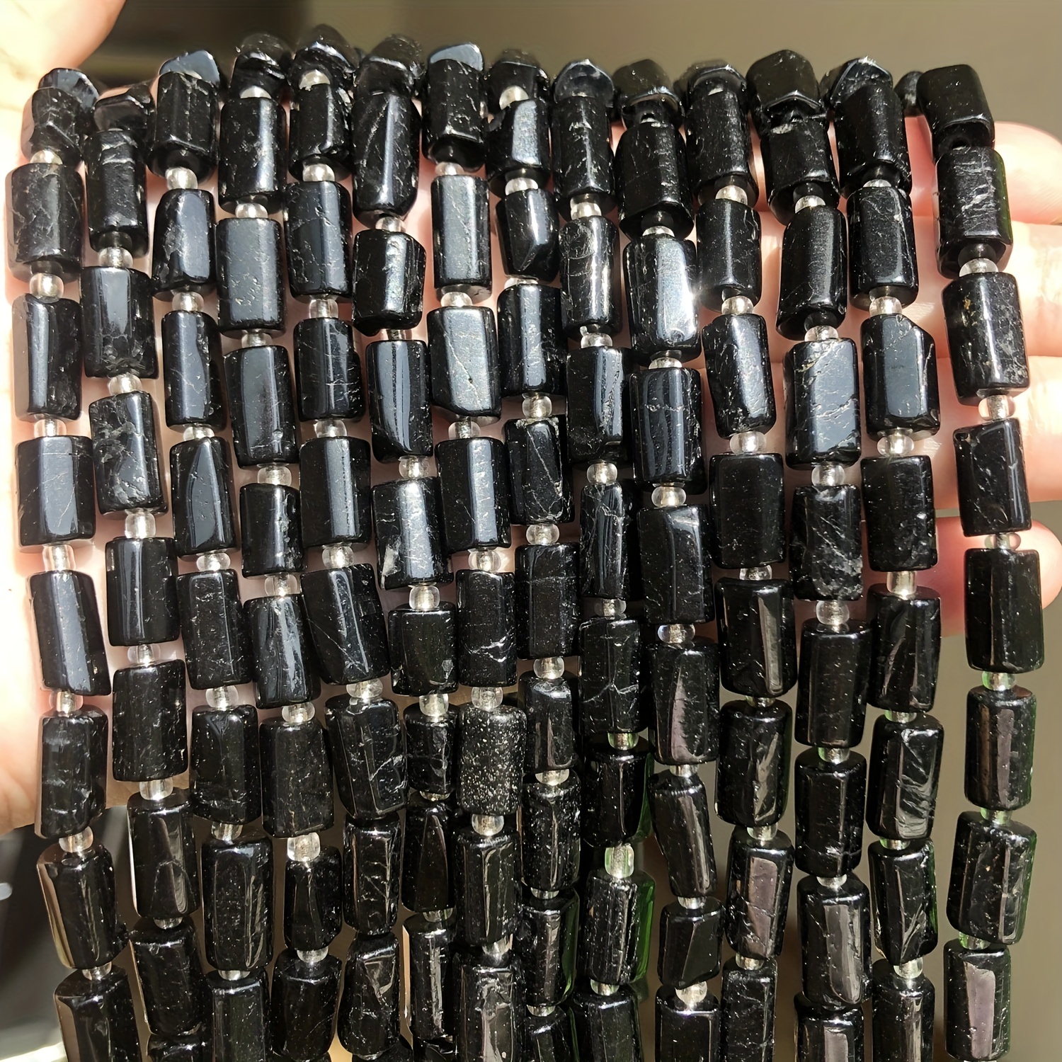 

8x11mm 15in Natural Cylinder Black Tourmaline Stone Beads Faceted Loose Spacer Beads Upscale Fashion For Jewelry Making Crafts Diy Bracelet Accessories