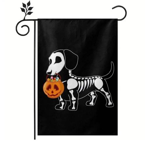 1pc fright on halloween night garden flag fall witch trick or treat spooky black dog season autumntime pumpkin house banner small yard gift small double sided burlap 12 18in halloween party gifts for families friends