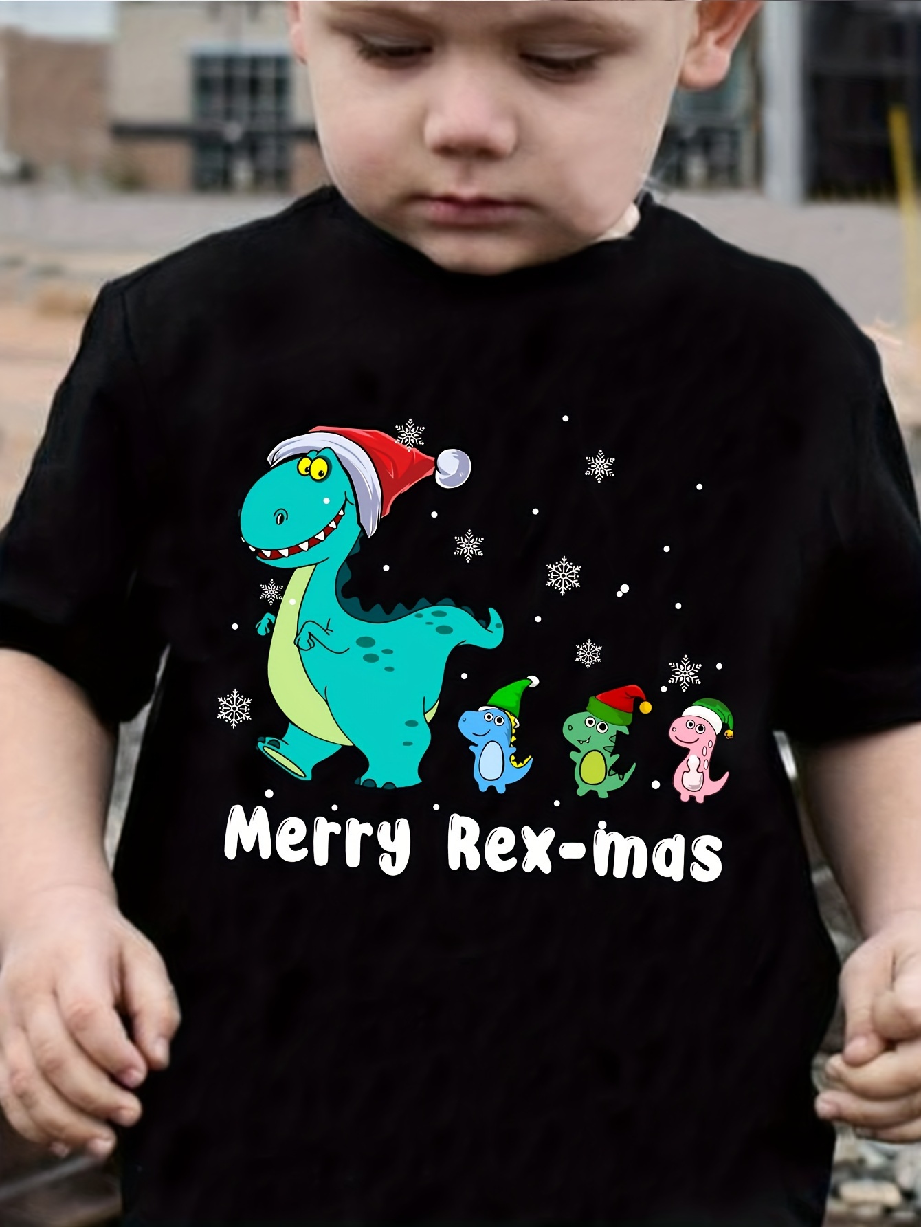 Christmas Dinosaur With Santa Clothing Print Boys Creative T