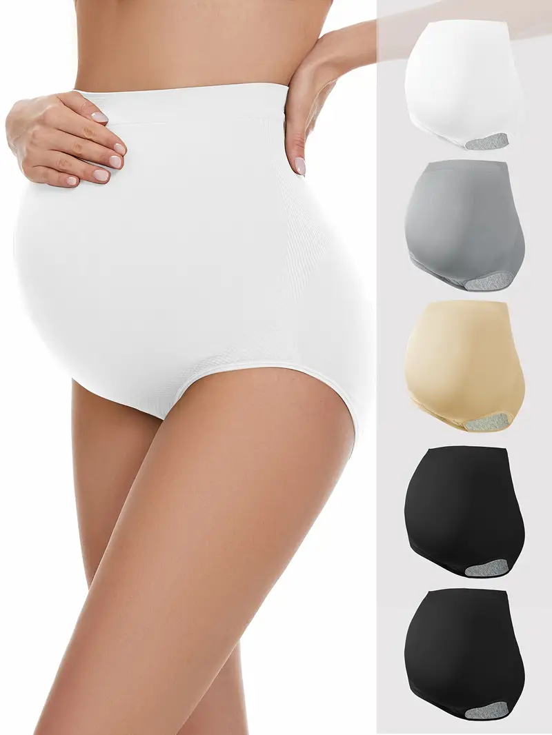 Women's Maternity Solid Underwear Stretchy High Waist Boxer - Temu