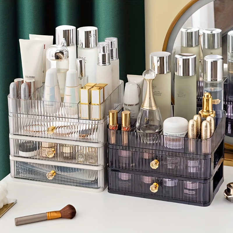 Organizador de maquillaje, caja de almacenamiento de escritorio de  cosméticos con cajones, organizadores de cuidado de la piel para tocador,  encimera