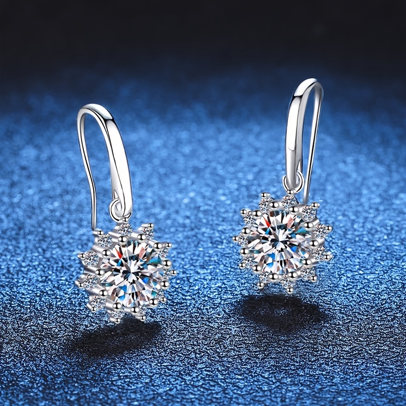 Moissanite Sunflower Drop Earrings 925 Sterling Silver Women's Jewelry