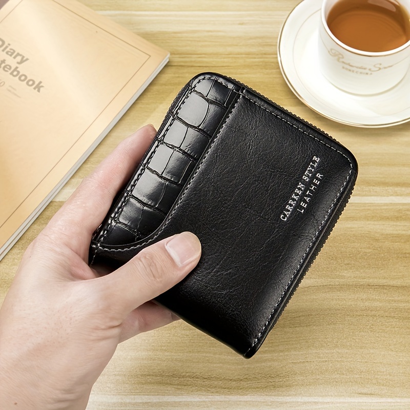 Men's Leather Short Wallet Money Clip, Multi-card Card Holder