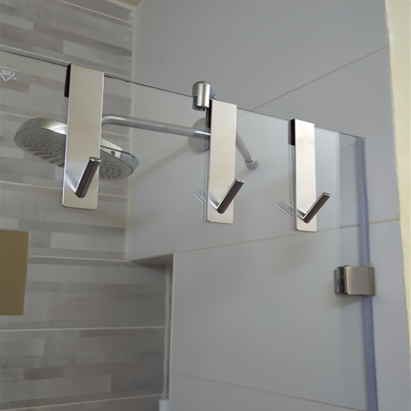 

1pc Stainless Steel Over Glass Door Shower Door Back Shower Towel Rack, S-shape Bathroom Bathrobe Hanger, Holder Hooks