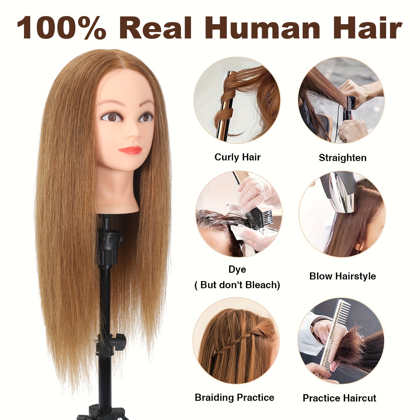 Maniquin Head with 80% Human Hair, 24'' Doll Head for Hair Styling, Manikin  Head with Real Hair, Practice Cosmetology Mannequin Head, DIY Hairdressing