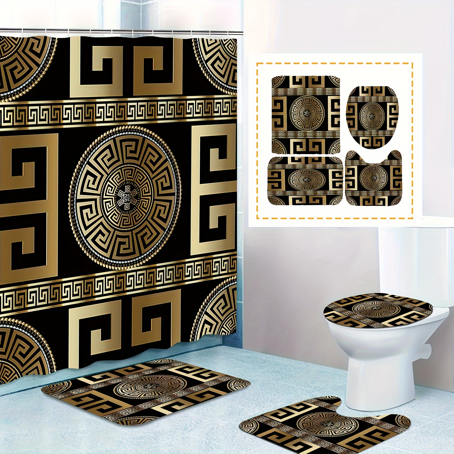 4pcs Bathroom Sets Rugs Shower Curtain, Three Black Girls Pattern Shower  Curtain With Hooks, Non-Slip Bathroom Rug, Toilet U-Shape Mat, Toilet Lid  Cov