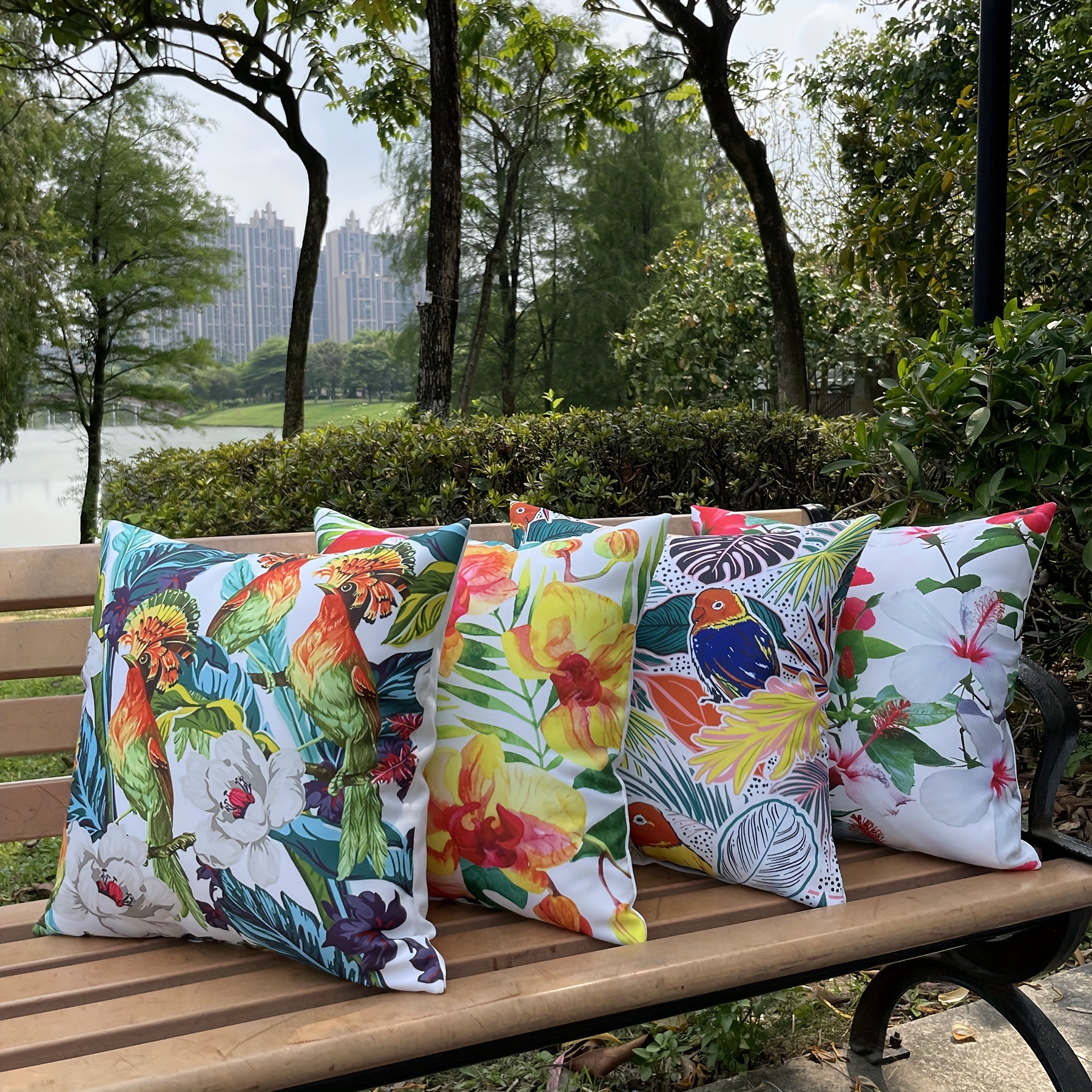

4pcs Tropical Bird Pillow Covers - Waterproof Toucan Leaves And Flowers Cushion Cover For Men/women - Decorative Polyester Square Pillow Case - 18x18 Inch