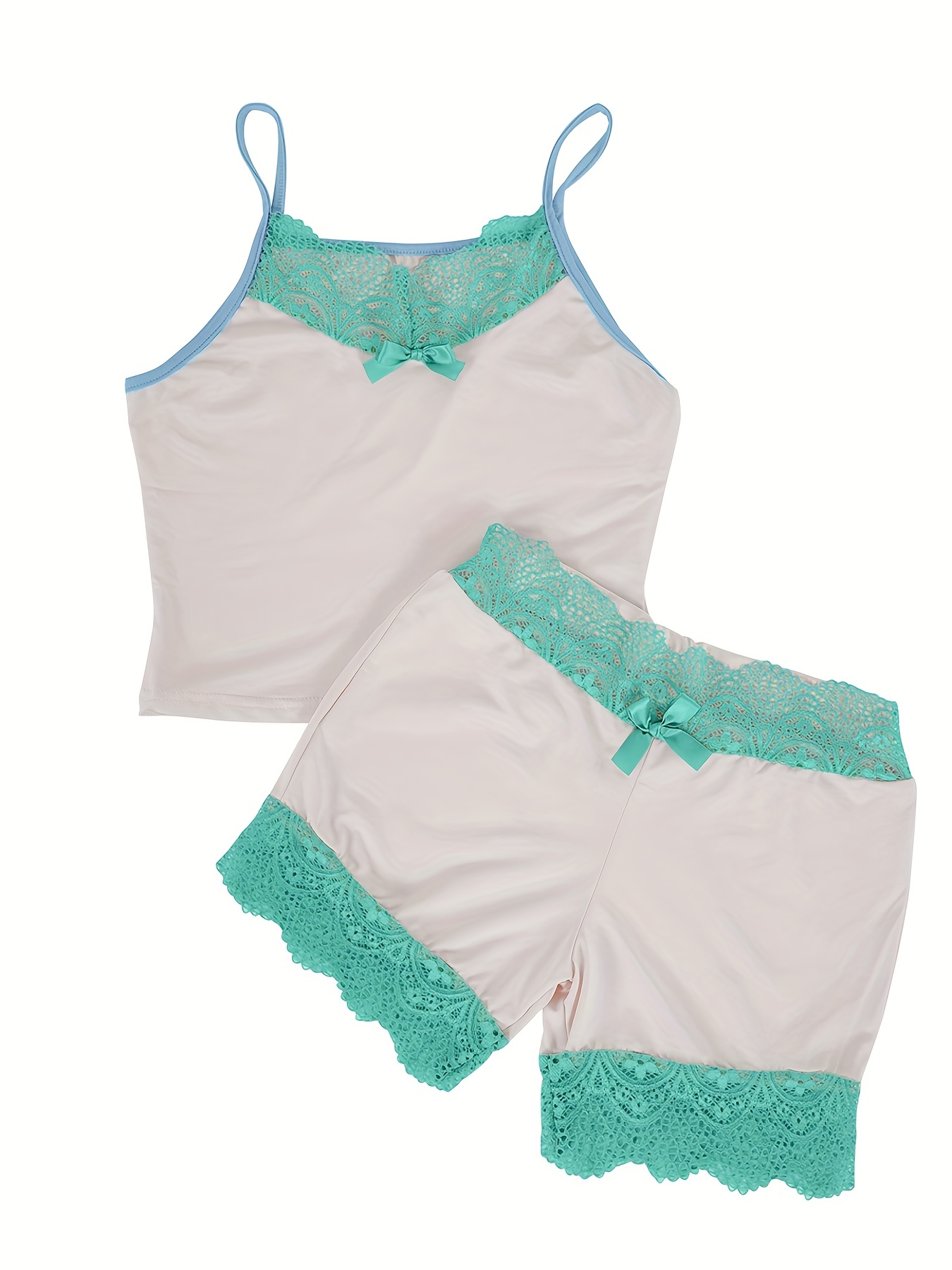 Women's 2 Piece Pajamas Set Heart Print Lace Cami Shorts Suit PJs Camisole  Set Sleepwear Lingerie Nightwear
