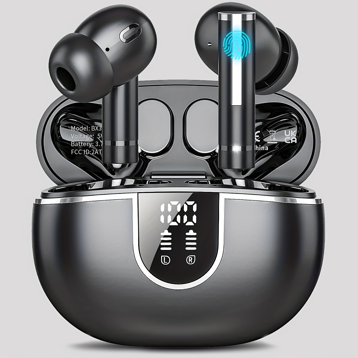 Auriculares inalámbricos Bluetooth, auriculares deportivos de 75 horas de  reproducción con estuche de carga inalámbrica y pantalla digital LED IPX6