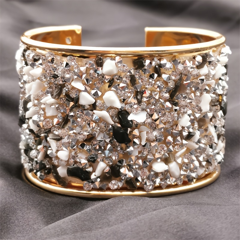 Glamorous Adjustable Cuff Bangle Bracelet with Rhinestone Inlay for Women