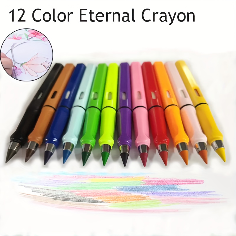 6 Colors Forever Pencil with Erase, Long Lasting Writing Infinity Pencil  That Never Needs Sharpened, Colorful Endless Pencil with 6Pcs Lead