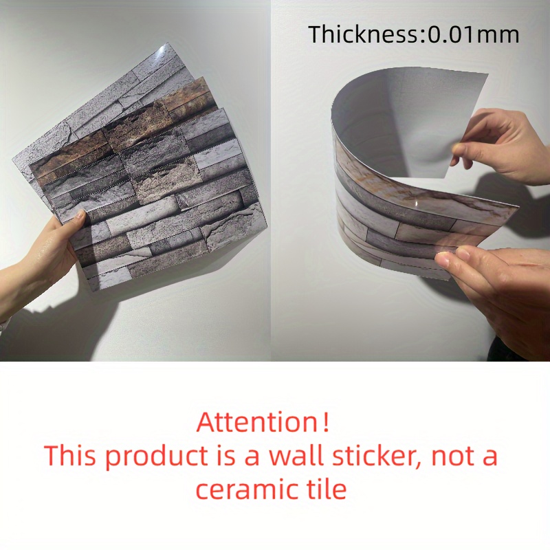 6 12pcs faux stone effect non 3d brick wall tile stickers diy self adhesive waterproof sticky wallpaper kitchen bathroom tile wall art decals home decoration 5 9inch x 11 8inch