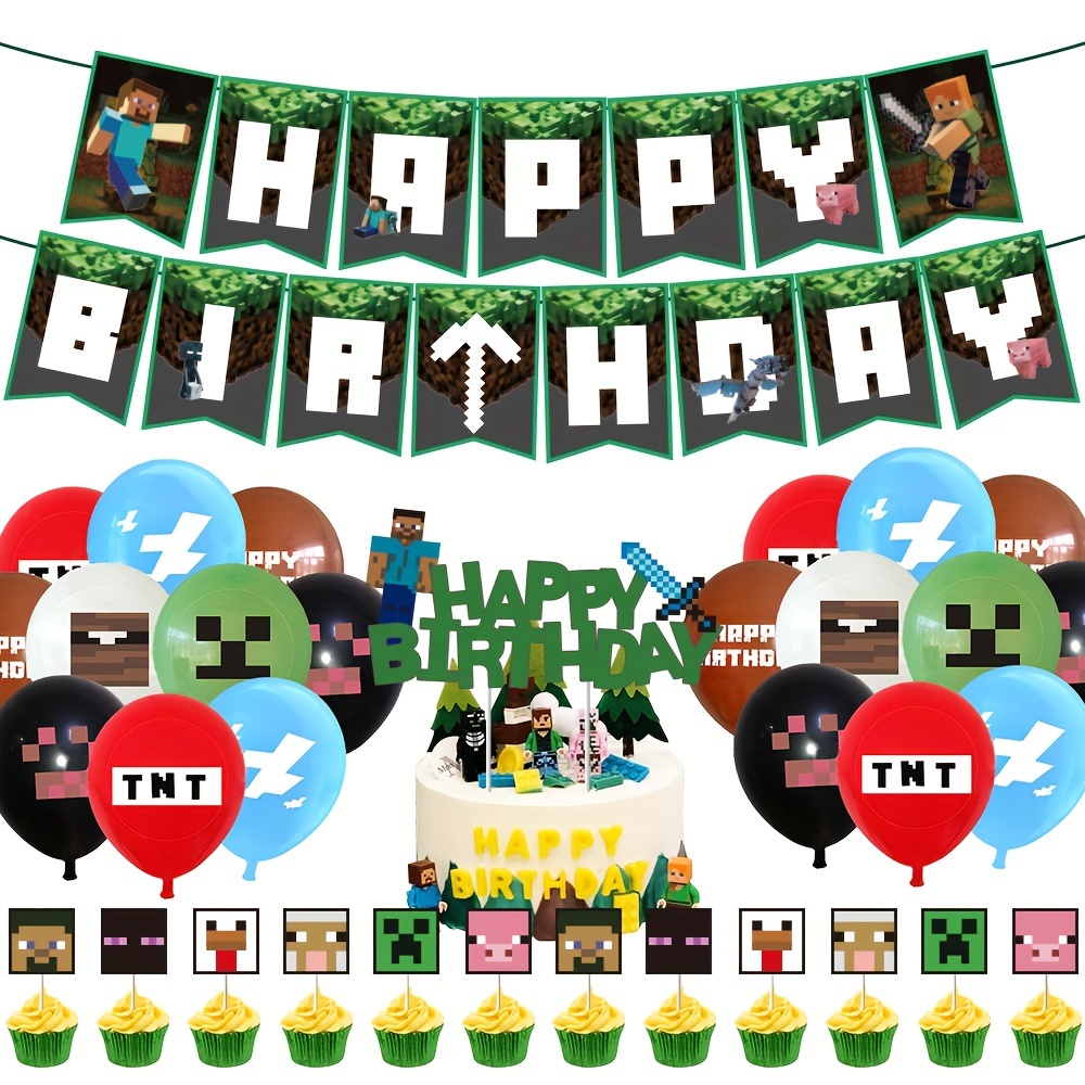 Minecraft Cumpleaños Decoración Feliz Cumpleaños Banner Juego de