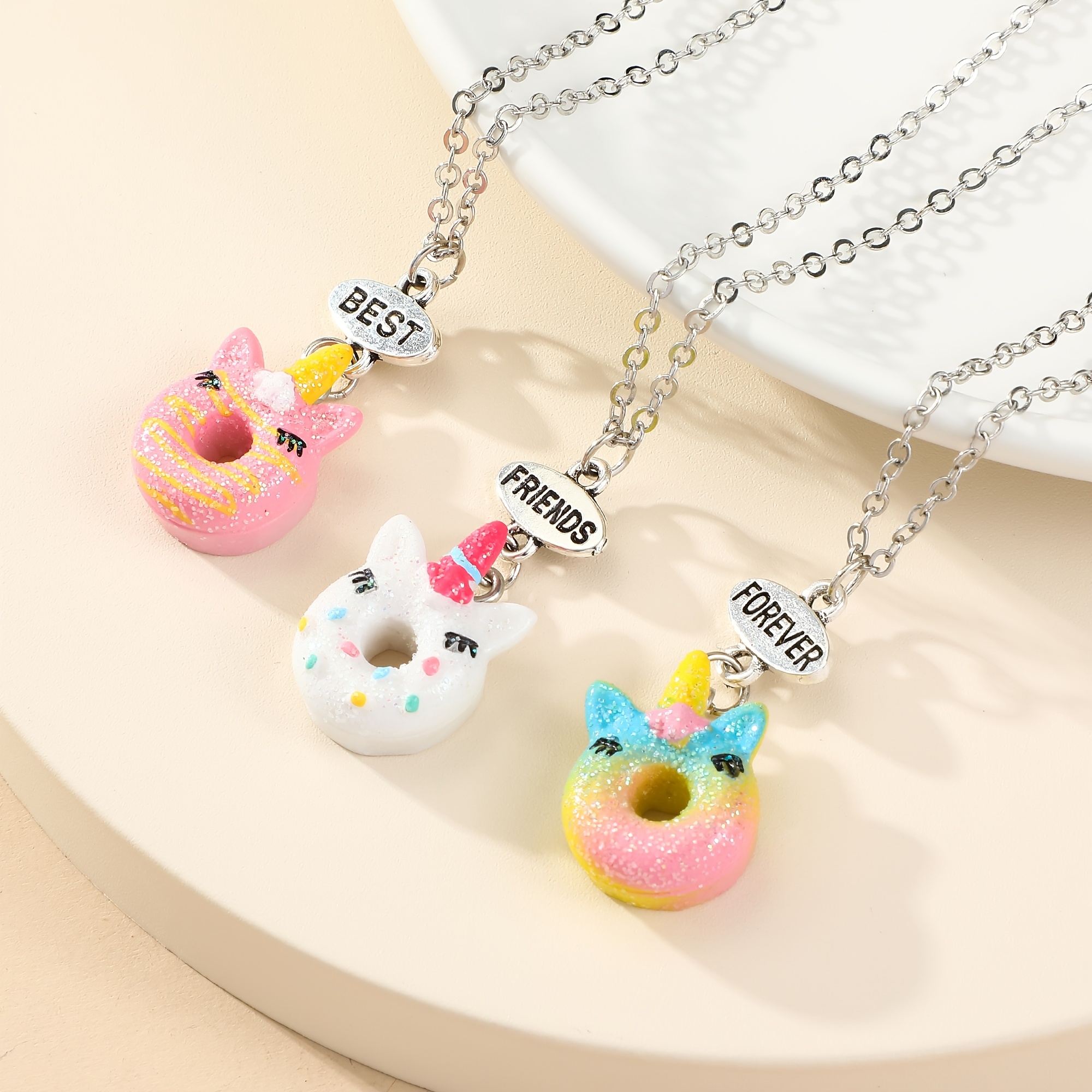 3Pcs/Set Multicolor Unicorn Pendant Necklace and Earrings Jewelry, Jewels Set, Birthday Gifts for Little Girls,Temu