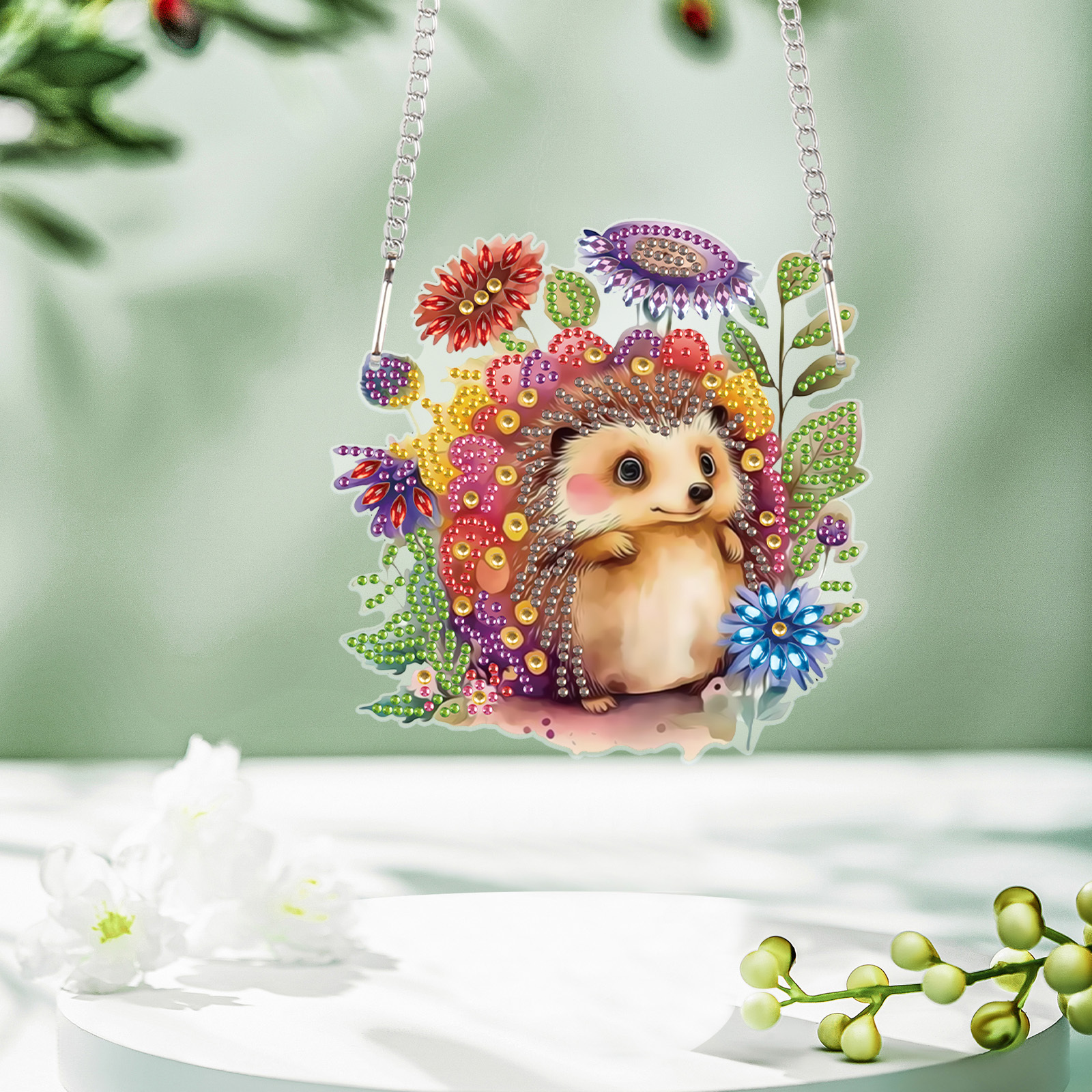 

Valentine's Day Diamond Painting Wreath Hanging Decoration, Hedgehog Flower Diy Diamond Art Crafts 5d Diamond Painting Kits Wreath For Window Door Wall Garden Decoration