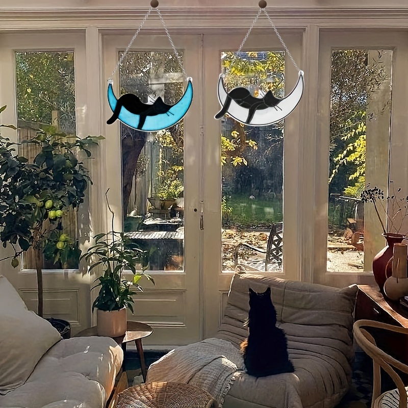 Acrylic Moon Sleeping Cat Window Decor